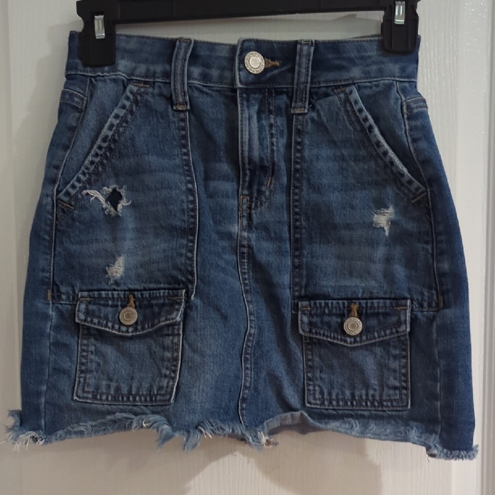 SO Blue Distressed Denim Mini Skirt